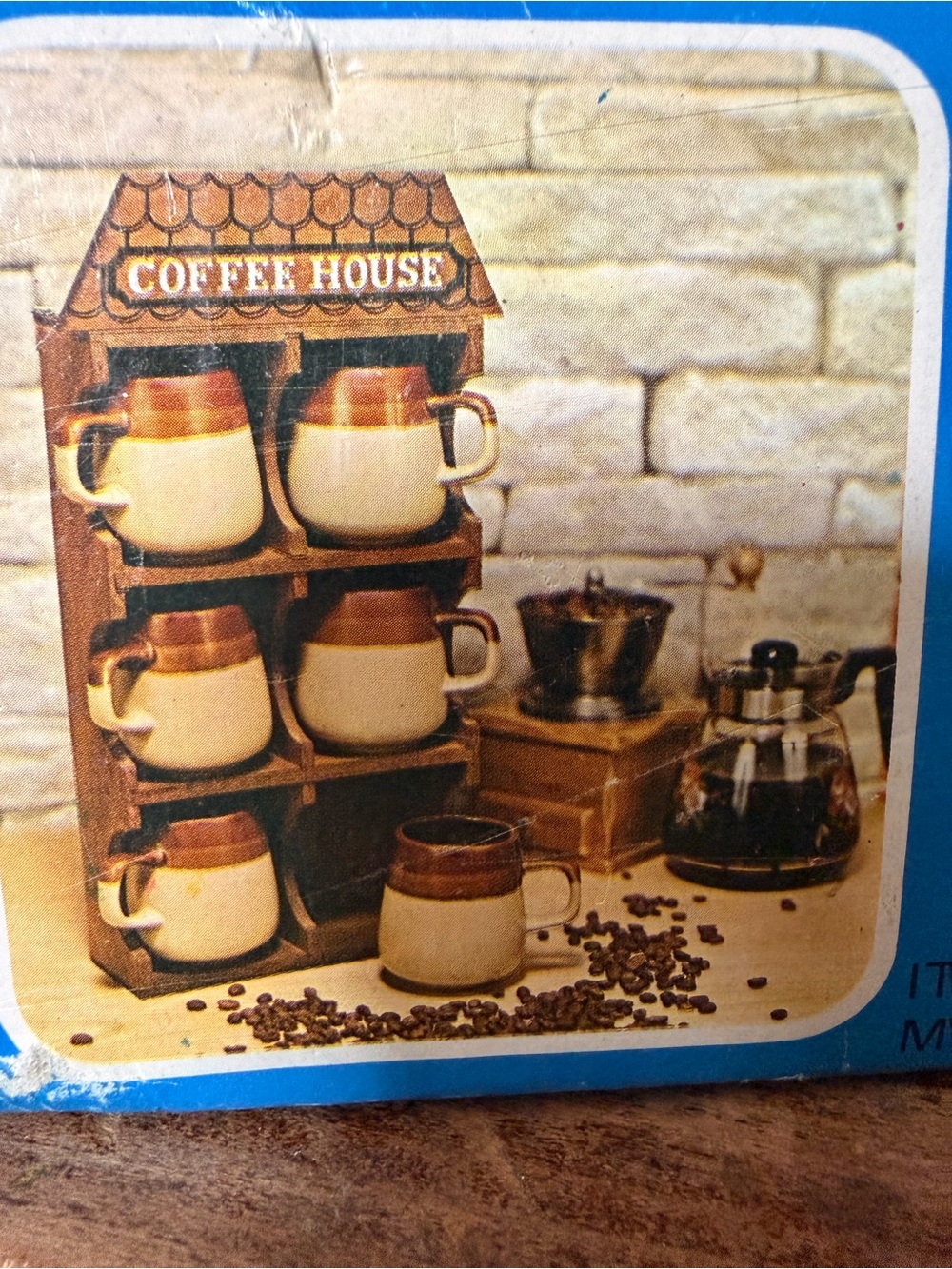 Vintage Wooden Coffee Rack w/Set of 6 Ceramic Coffee Mugs OBO